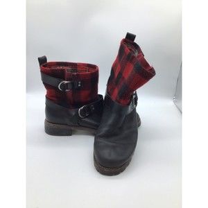 WOOLRICH Red Black  Buffalo Plaid Moto Boot Size 10 Women